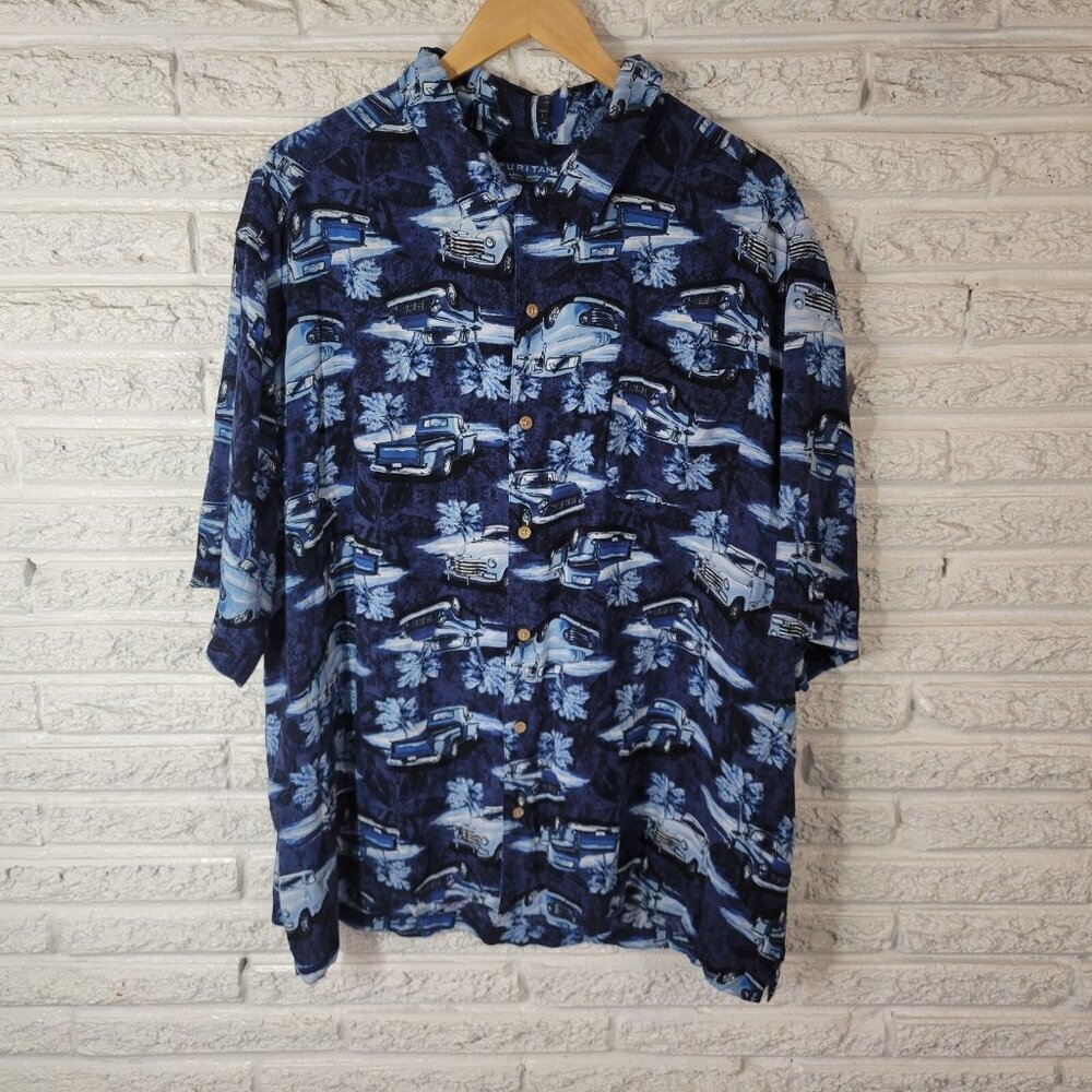 Puritan Men's 3XL Blue Short Sleeve Button Up Shirt 56" Chest Relaxed NOV160E